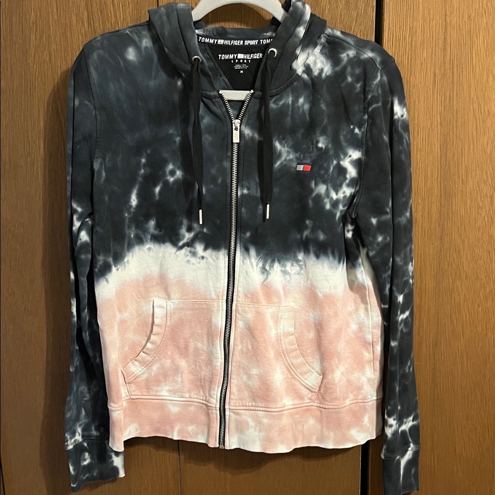 Tommy Hilfiger Women's Black and Pink Tie-Dye Hoodie